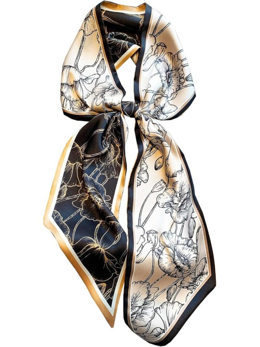 Women's Black Gray Crinoids Head Fashion Scarves Long Skinny Silky Bags Scarf